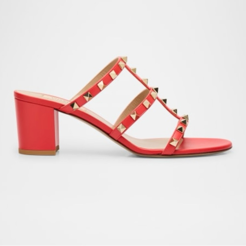Valentino Garavani Rockstud Caged Block-Heel Slide Sandals